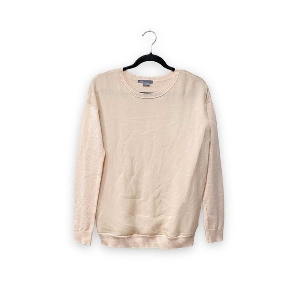 Vince Chiffon Overlay Cashmere Silk Crewneck Cream Pullover Sweater Size XS - Picture 4 of 10